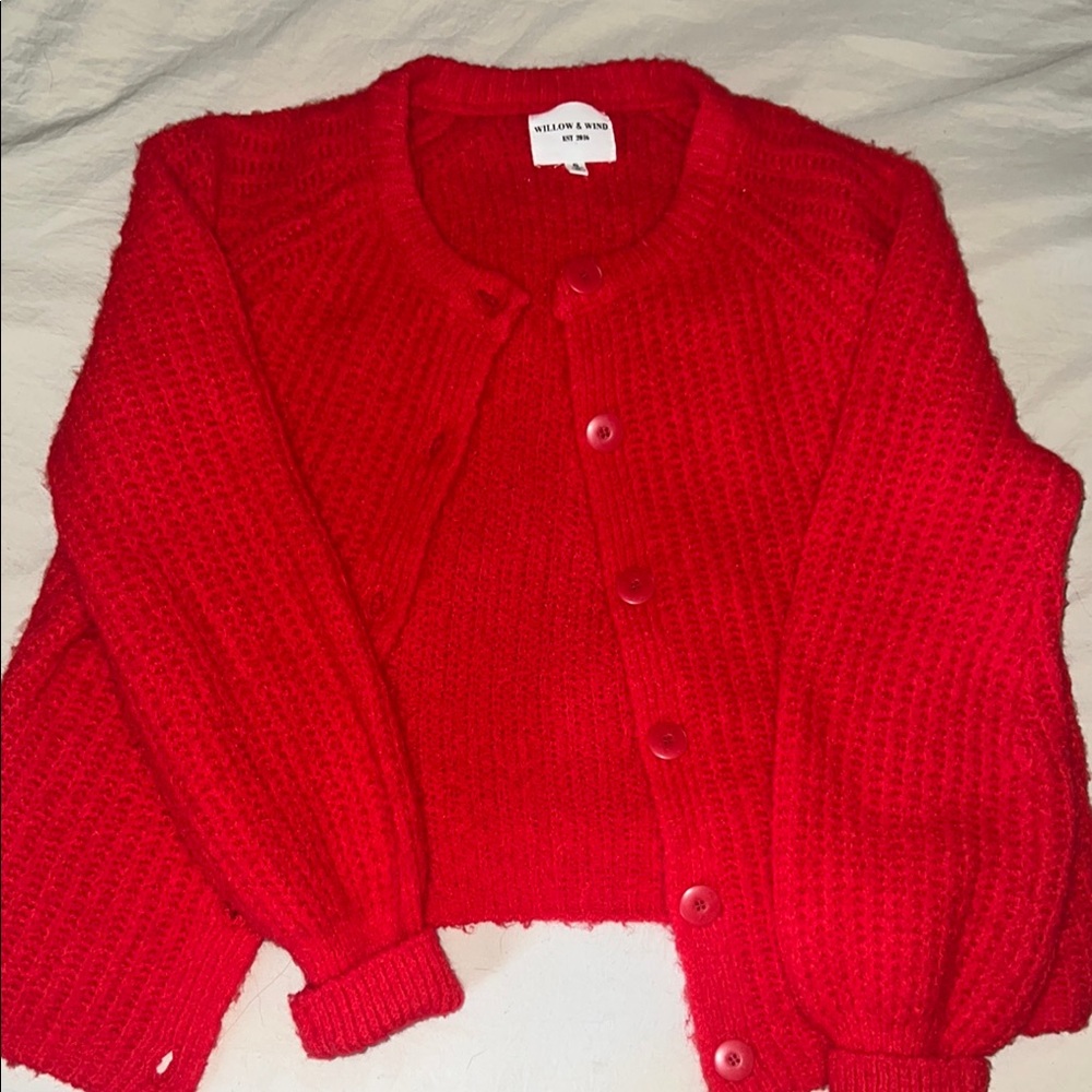 Vibrant Red Knit Cardigan Sweater
